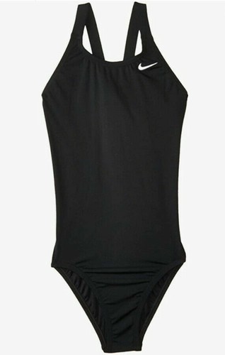 Nike Girls Solid Fast Back One Piece Swimsuit sz S Black Small - Picture 2 of 5