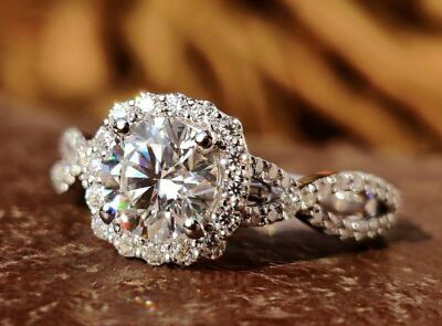 2.Ct Round Cut White Moissanite Halo Solid 14k White Gold Engagement Ring Size 8