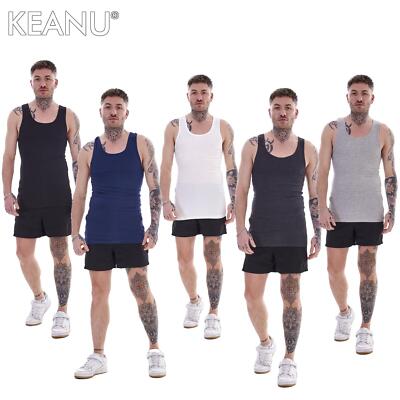 Herren 5er Pack Cool Baumwolle Gerippt Stretch Unterhemden Tank Tops Sommer Gym Top S - 2XL