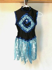 Blue  Black Leotard W/ Attached Panel Skirt and Sequin Accents Dance Costume