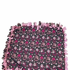 Reversible 2-Sided Fleece Stroller/Crate Dog Blanket Gray  Pink Hearts and Paws
