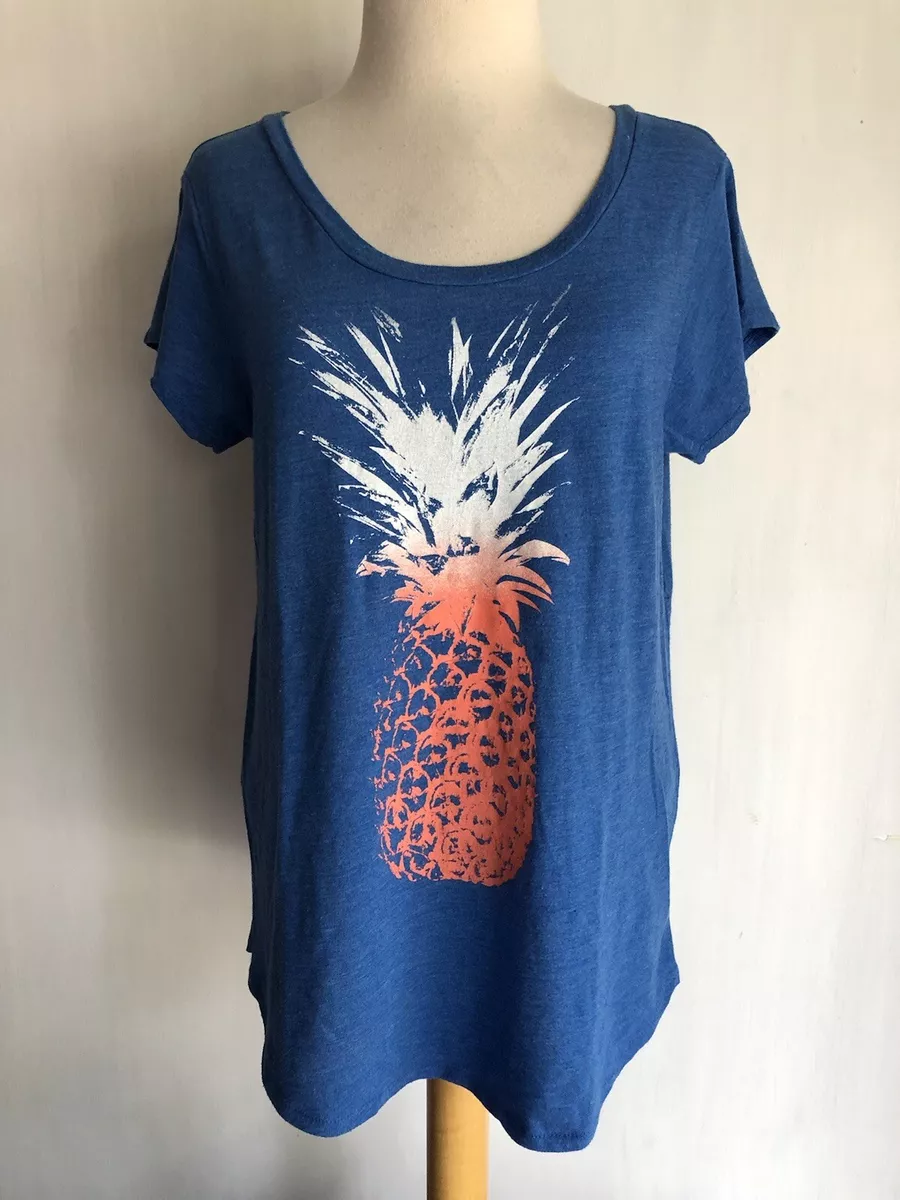 LUCKY BRAND Official Women's Blue Pineapple Graphic T-Shirt Top