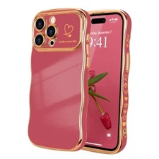  for Case for Women Girls, Cute Wave Frame Curly iPhone 14 Pro Max Faint Red
