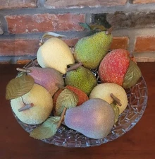 Vintage 9pc Faux Fruit Beaded Sugared Frosted Ornament Bowl Filler Apples Pears