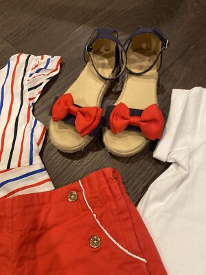 Tenue Complète Fille Janie And Jack Fête Nationale - T-shirt, Short, Sandales Rouge - Taille 5
