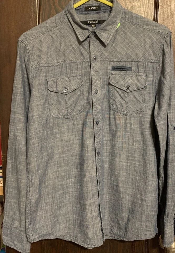 Carbon Button Up Shirt Mens Size Medium Classic Fit Black Denim Long Sleeve EUC - Image 2 of 4