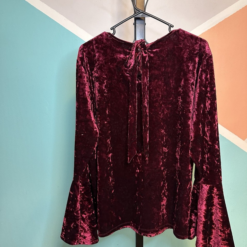 Beach Lunch Lounge Wine Burgundy Velvet Bell Sleeve Tie Back Long