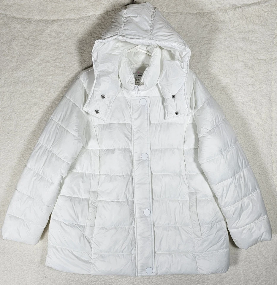 NUEVA Chaqueta Susan Graver Puffer, Talla XL Cire Resistente al Agua, Cremallera en Capucha, Blanca Foto 2 de 4