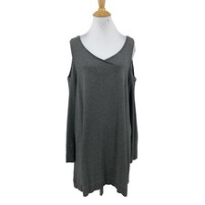 Soft Surroundings Sweatshirt Womens L Large Gray Cold Shoulder Knit Pullover