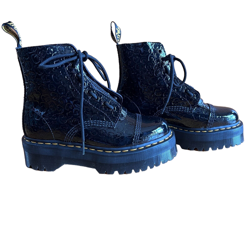Dr. Martens Sinclair Leopard Embossed Patent Leather Platform Boots Black Size 7