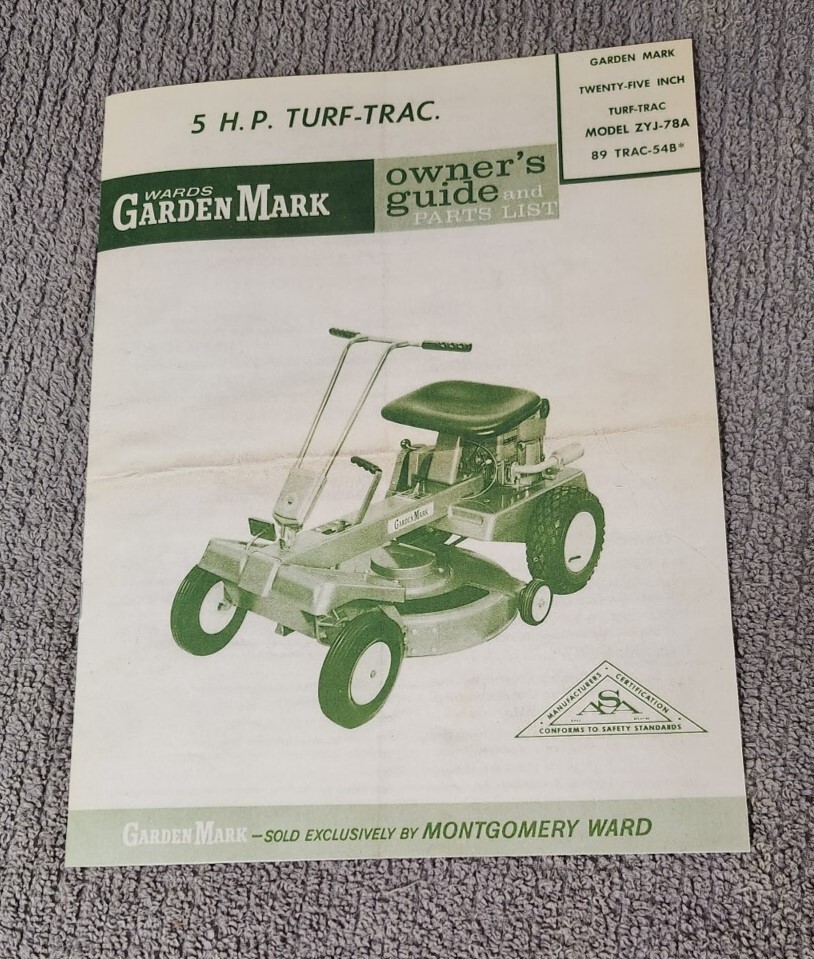 yard sale 確実正規品 WARDS GARDEN MARK ZYJ-78A MOWER 5 HP TURF-TRAC OWNERS GUIDE