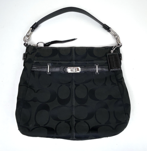 Vintage COACH Chelsea Ashley Signature Black Canvas Hobo Shoulder Bag F17834
