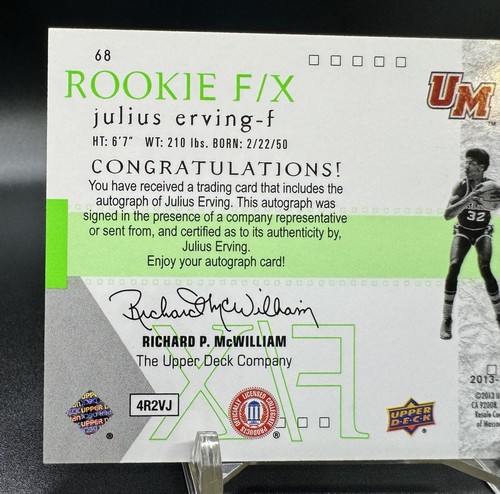 2013-14 Upper Deck SP Authentic Julius Erving Auto Rookie F/X Card Signed SSP - Picture 5 of 6