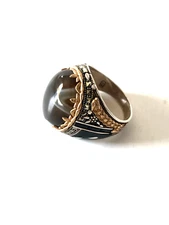 natural Yemeni agate stone on 925 sterling silver men ring handmade in turkey.