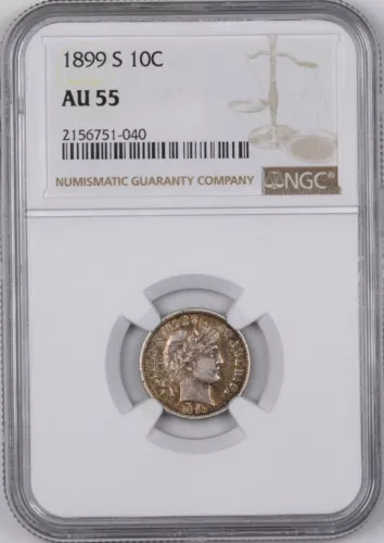 1899-S Barber Silver Dime Better Date 10C - NGC AU55 -