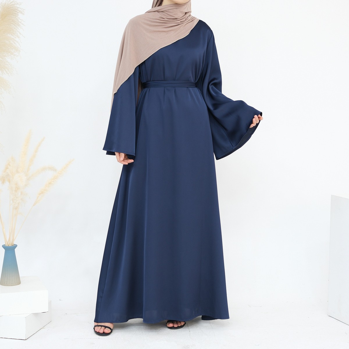 Abaya Dubai Women Solid Color Maxi Dress Muslim Islamic Modest Casual Party  Gown