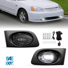 Led Fog Lights For 2001-2003 Honda Civic 24dr Bumper Lamps Clear Lens Wswitch