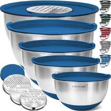 Stainless Steel Mixing Bowls with Lids Set, 3 Grater Attachments, Airtight Li...