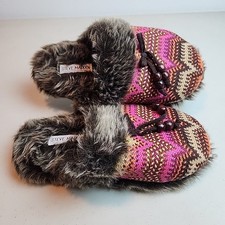 Steve Madden Aztec Woven Knit Faux Fur Slip On Slippers Pink Womens Med 7/8