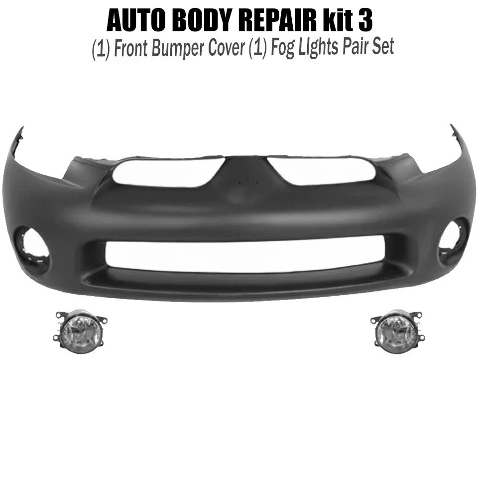 Front Bumper Cover Fascia & Foglights Pair Set For 2006-2008 Mitsubishi Eclipse Foto 2 de 4