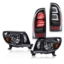 Fit For 2005-2011 Toyota Tacoma Black Amber Headlights  Led Black Tail Lights