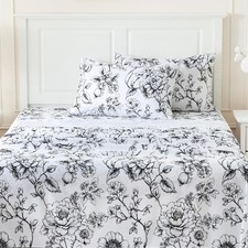 MICORAL Queen Sheet Set Boho Floral Sheets, 4-Piece Printed Botanical Bed 16"