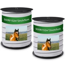 2 Pcs Poly Tapes for Electric Fence Horse Fence Tape Wire, 500 Feet(152.40m) ...