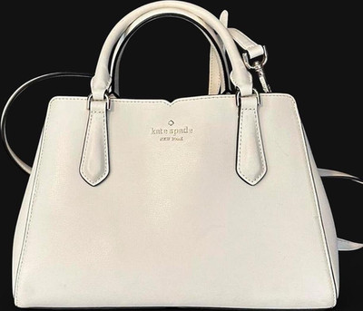 kate spade new york White Top Handle Satchel Zip Bag w/ Detachable Strap, Silver