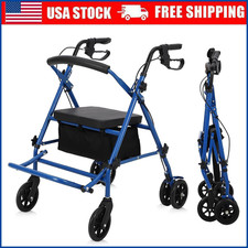 2 in 1 Folding Rollator Walker  Transport Chair Combo for Seniors with Seat