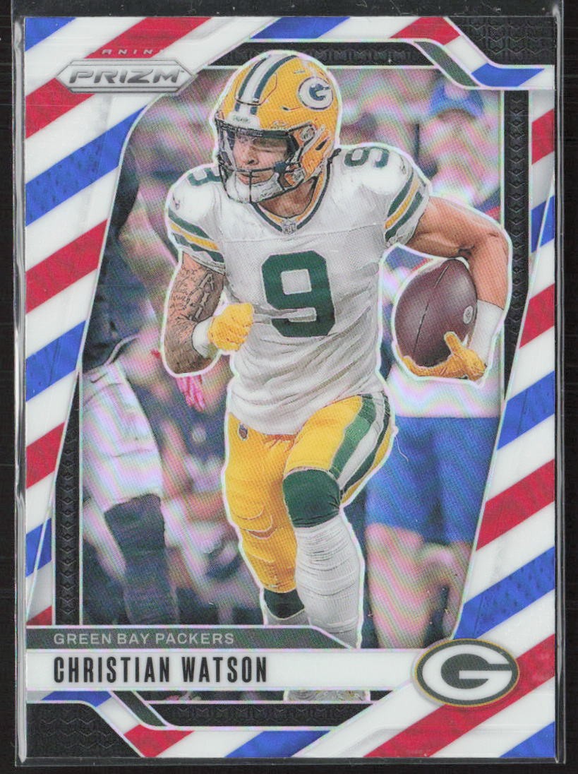 2024 Panini Prizm #103 Christian Watson Red White and Blue Packers (FB)