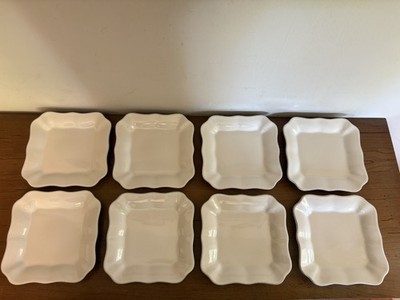 Pottery Barn Cambria Set of 8 Appetizer Snack Plates 5.25'' Square White Portugal