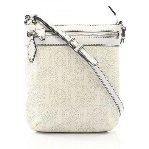 LOEWE Anagram Shoulder Bag White PVC Coated Canvas Leather Pre-Owned