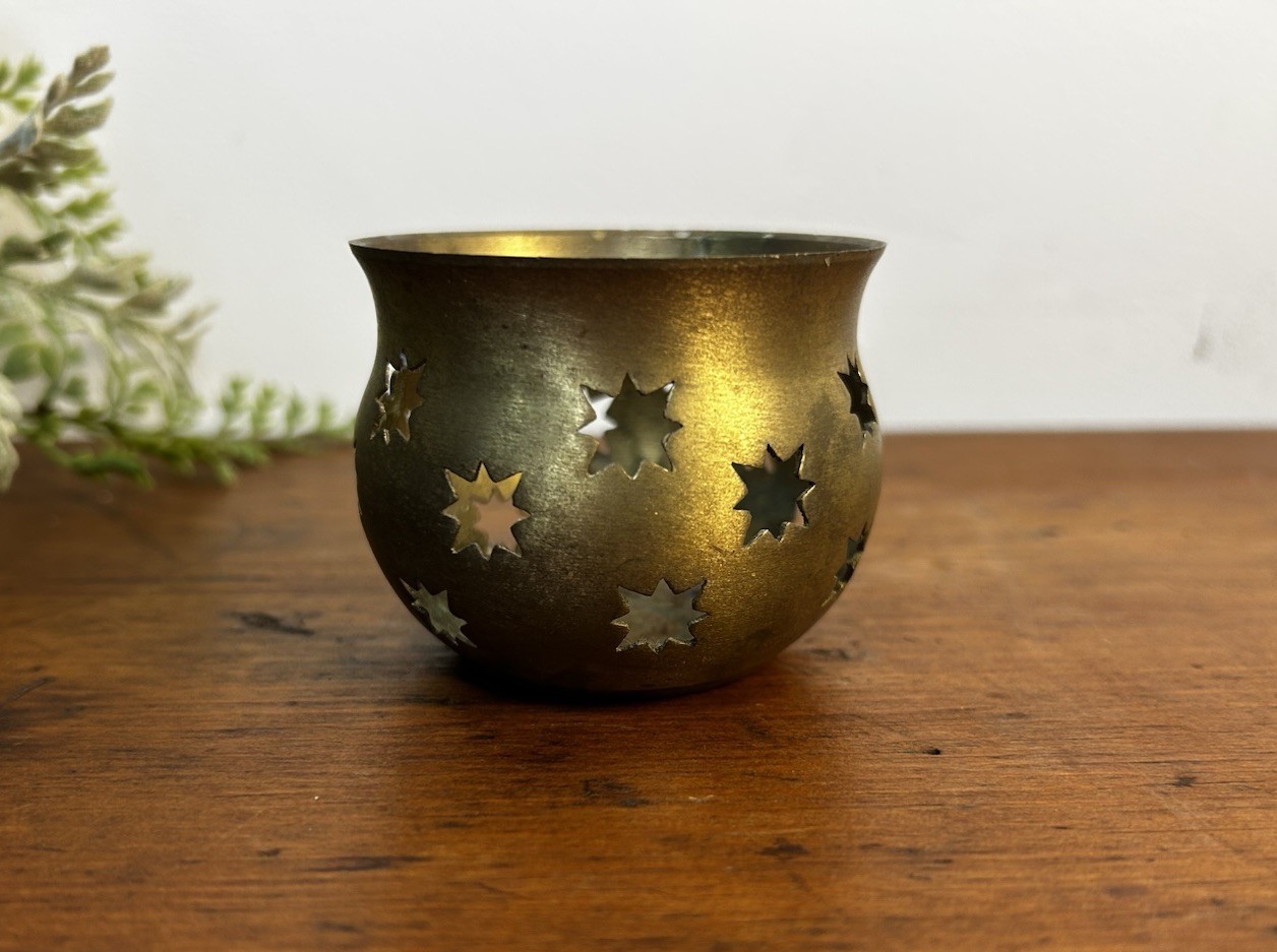 Vintage Solid Brass Votive Tea Light Candle Holder Star Cut-Outs Lillian Vernon