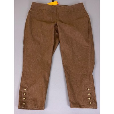 Ruby Rd Pants Womens 20W Capri Brown Slimming Contour Waistband Button Hem NWT