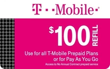 T-Mobile  Prepaid $100 Prepaid Refill eCard top-up refill fast direct to Mobile