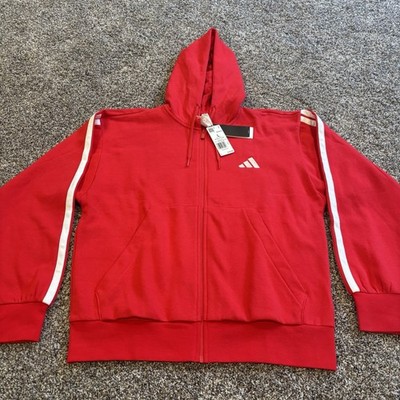 adidas Essentials Fleece Full-Zip Hoodie 3-Stripes, Red, Size L, NWT
