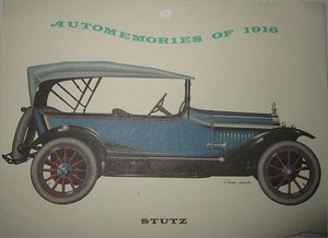 1916 Stutz Touring car calendar car print (blue, white top)