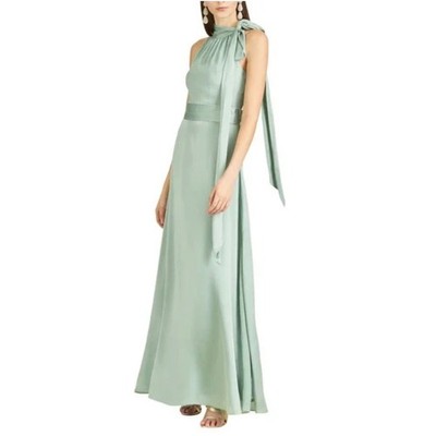 Sachin & Babi Kayla Green Evening Gown Satin Halter A-Line Maxi Gown Size 4