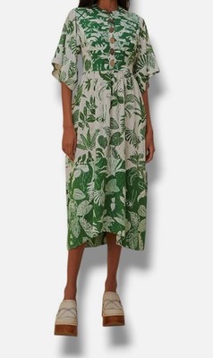 Farm Rio Women's Green Forest Soul Short Sleeve Midi Dress Size S