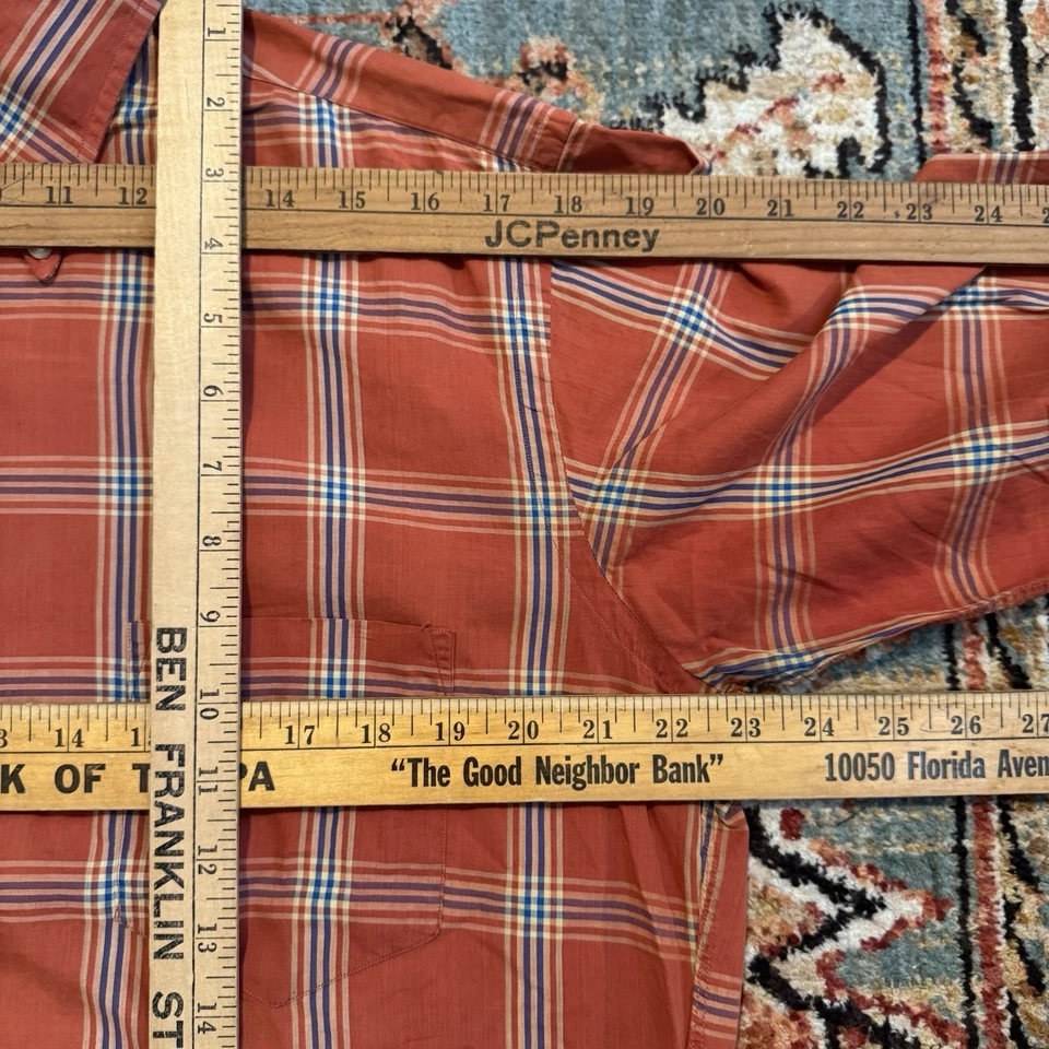 Camisa vintage años 50 60 Gant para hombre abotonada naranja algodón recortada mediana Foto 3 de 4