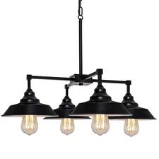 4-Light Modern Farmhouse Chandelier - Black Industrial Pendant Light Fixture ...