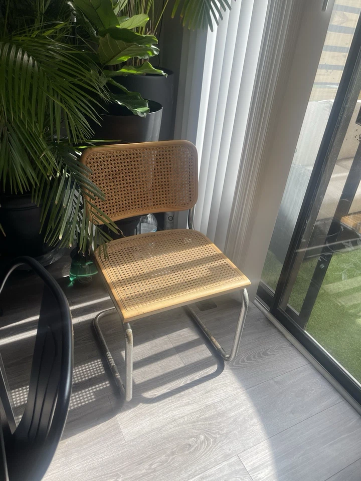 Silla cantilever estilo Cesca vintage de caña cromada-silla de caña MCM estilo Breuer Foto 2 de 4