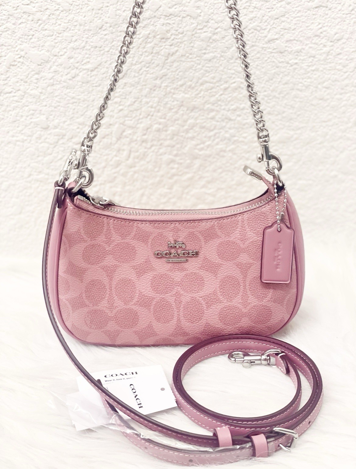 Coach Teri Mini Crossbody Bag In Signature Canvas In Sv/Dusty Pink CW323 NWT