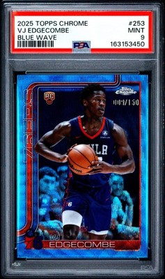 2025 TOPPS CHROME BLUE WAVE #253 VJ EDGECOMBE 9/150 PSA 9
