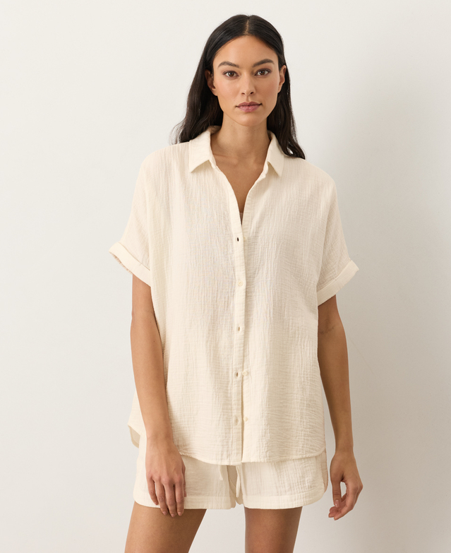 PACT Organic Coastal Double Gauze Oversized Shirt, Cream (NEW WT)