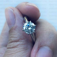 1.3Ctw Round Cut VVS1 Moissanite Solitaire Engagement Ring 14K White Gold Plated