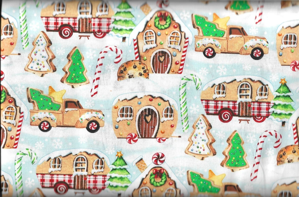 100% cotton Christmas fabric "Gingerbread Camping" by 3 Wishes Fabric