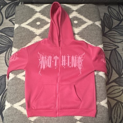 SHEIN Women's Pink Full Zip Hooded Fleece Hoodie Pockets Gothic Graphic S