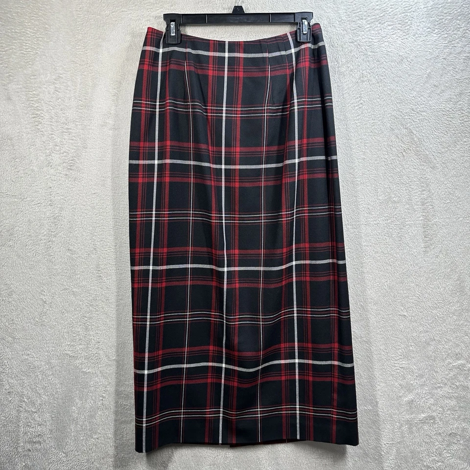 Maxi falda envolvente Charter Club roja a cuadros talla 8 Academia Preppy mezcla de lana modesta Foto 4 de 4