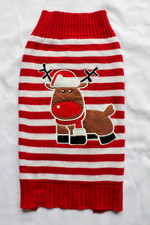 Pet Sweater Reindeer Christmas M/L Knit Red White Striped